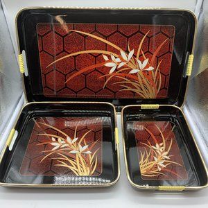 VTG Kromex USA Chrome Rectangle Butler Serving Tray Gold Tone Handles 15" X 9"